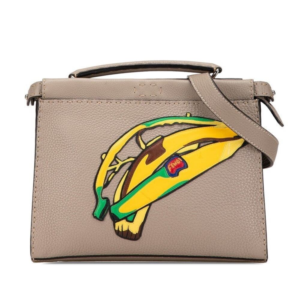Fendi Selleria Peekaboo Fit Mini Banana Handbag Greige